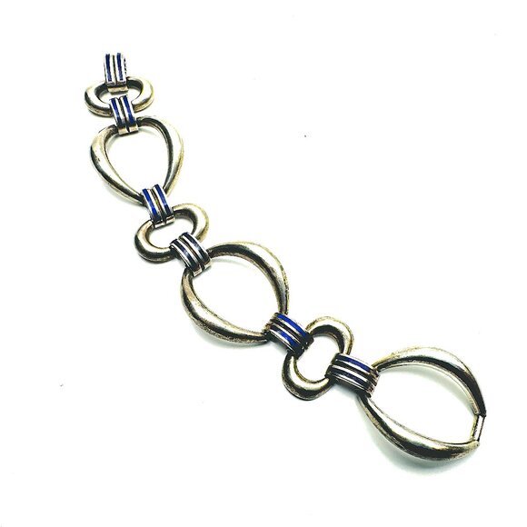 Vintage Italian Pietro Sorini Sterling Silver & Cobalt Enamel Link Bracelet - Picture 4 of 12